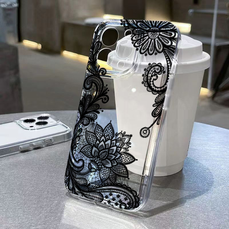 Phone Cases Xiaomi - Trendy Black Lace Flower Pattern Phone
