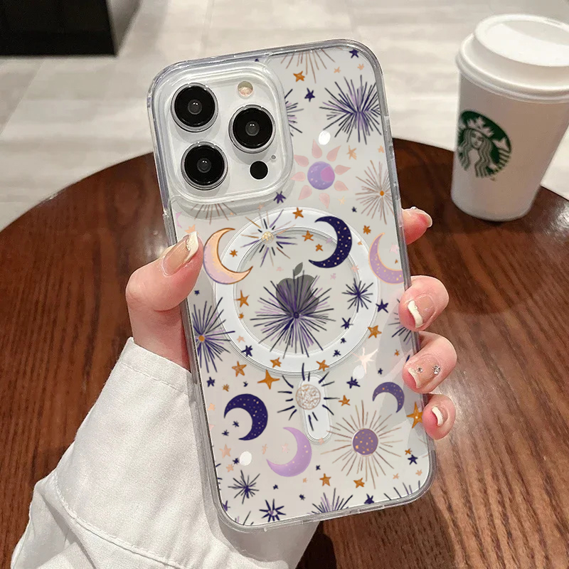 Clear Magsafe Case - Romantic Sun Moon Stars Phone Case