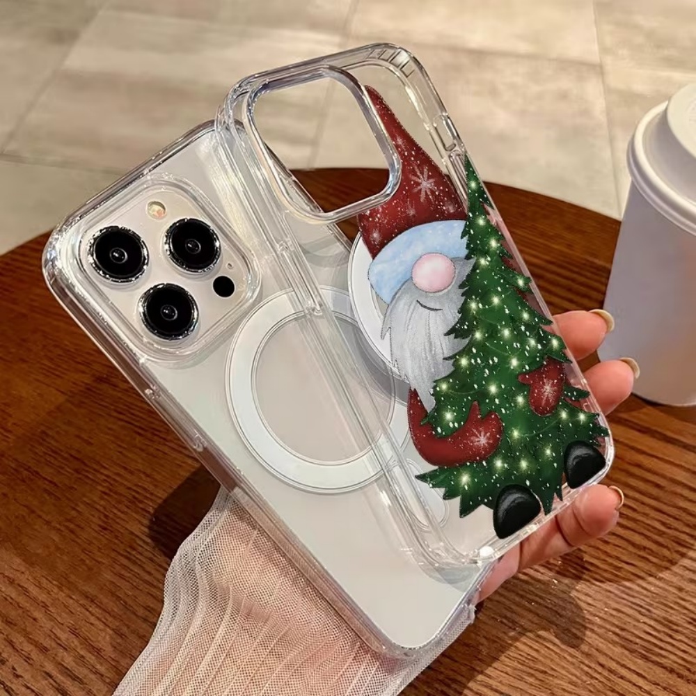 Phone Cases With Magnet - Cute Santa Claus Holding Xmas Tree
